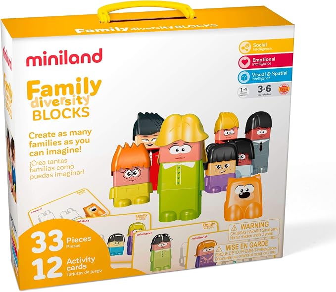 Miniland Family Diversity Blocks Game for Children from 3 to 6 Years. 33 Pieces, 12 Activity Sheets and 1 brochure. Compatible with Emotiblocks and Job Blocks. Made in Spain - Image 2
