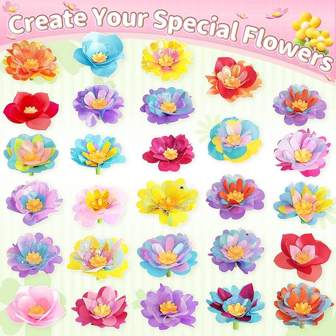 Flower Bouquet Making Kit, DIY Flower Bouquets Craft Toys for Kids, Arts & Crafts Educational Activity Set for Girls Toddler, Christmas Birthday Gift for 4 5 6 7 8+ Year Old Girls and Boys