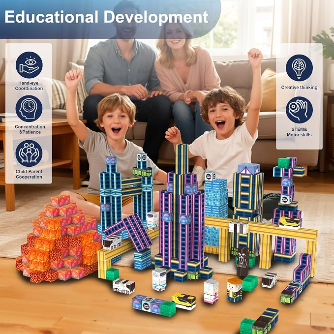Magnetic Building Blocks for Kids Ages 3 4 5 6 7 8 9 10, 90 PCS Pixel Style Magnet Cubes, STEM Building Toy with Strong Magnetic, Creative Gift for Boys and Girls(0.8 Inch) - Image 6