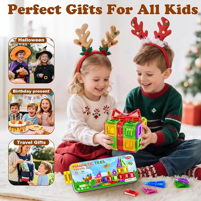 Mini Magnetic Tiles Travel Set Magnetic Tiles with Iron Box 42PCS - Image 5