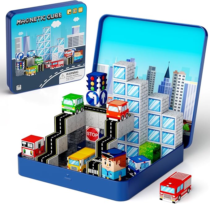 City Traffic Magnetic Blocks Set Fully Encased Magnets Non-Toxic by Unknown