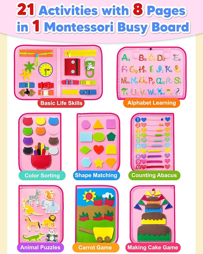 Exorany Busy Board Montessori Toys for Toddler Girl Birthday Gift Busy Book - Image 3