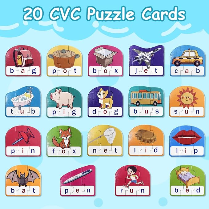 CVC Puzzle Cards for Kids – Phonics & Spelling Games for Toddlers, 3-Letter Word Puzzles for Preschool & Kindergarten, Perfect for Speech Therapy & Early Learning Classroom Essentials - Image 3