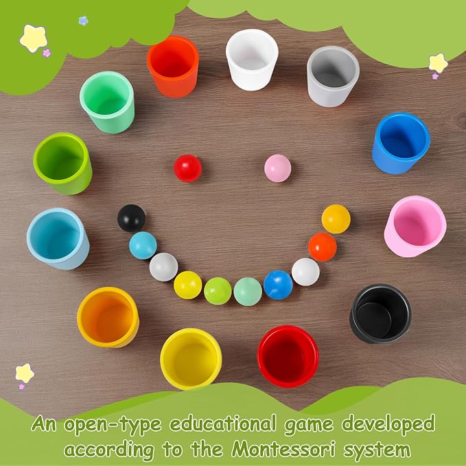 Rainbow Balls in Cups Toddler Montessori Toys (12 Balls, 1.4 in) - Image 4