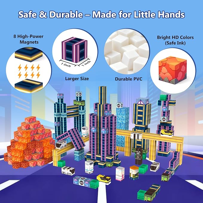 Magnetic Building Blocks for Kids Ages 3 4 5 6 7 8 9 10, 90 PCS Pixel Style Magnet Cubes, STEM Building Toy with Strong Magnetic, Creative Gift for Boys and Girls(0.8 Inch) - Image 3