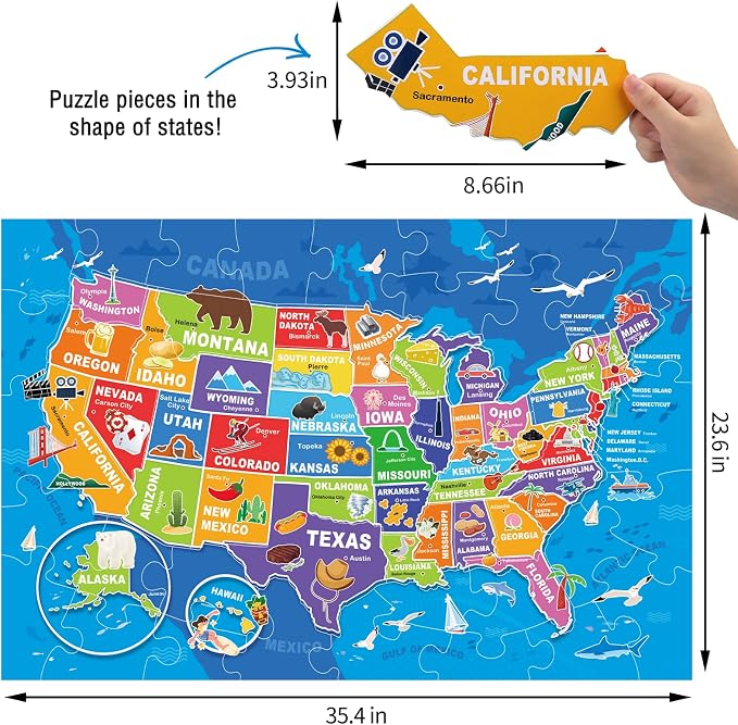 Jumbo Floor Puzzle for Kids,70-Piece USA Map Jigsaw Puzzle Ages 3-8 - Image 2