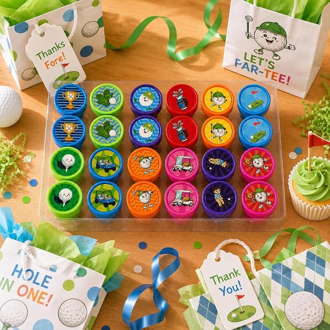 Cinrobiye 24 Pcs Golf Stampers Party Favor Set, Cute Sports Golf Stamps for Kids Birthday Party, Classroom Rewards, Carnival Prizes, Goody Bag Fillers, Sports Themed Party Supplies - Image 3