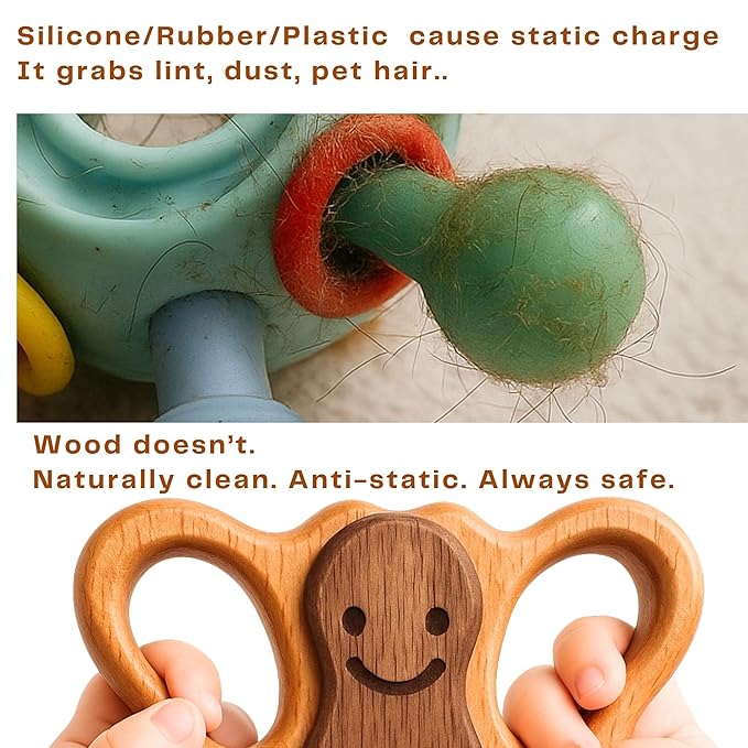 Wooden Baby Rattle for 0–6 & 6–12 Months – Montessori Natural Baby Toy – Calm Sound Rattle for Newborn Infant Boys & Girls – No Paint, No Plastic – 100% Beechwood Gift