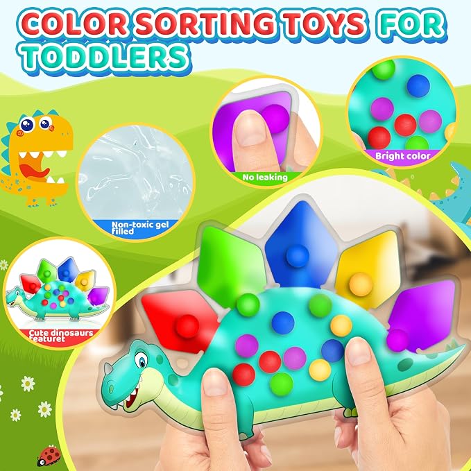 Dinosaur Color Sorting Sensory Toy Travel Toys for Toddler 1-3 Airplane Squishy Squeeze Toy Roadtrip Essenstial for Toddlers Boys Gift Fine Motor Autism Calm Fidget Montessori Preschool Activities Kid - Image 3