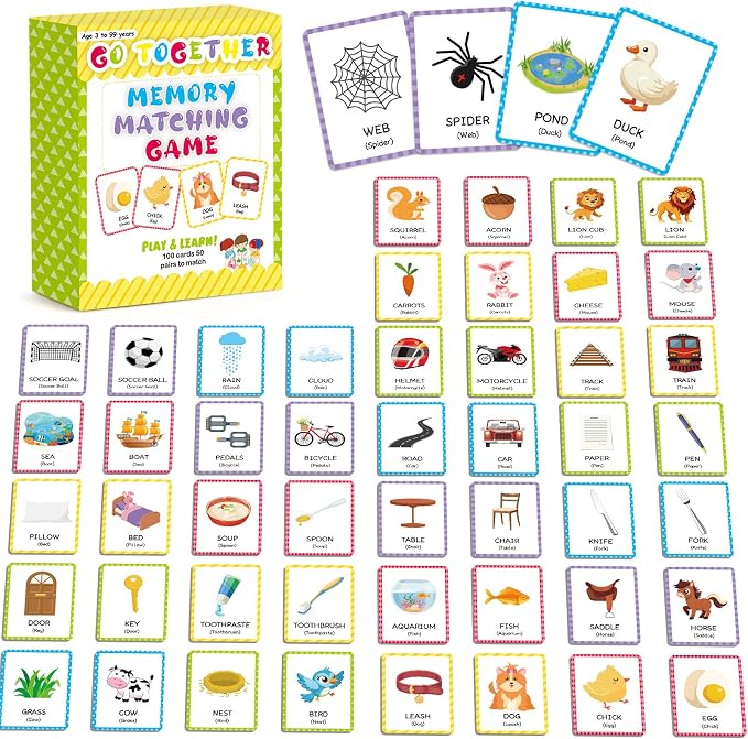 gisgfim 100 PCS Go Together Memory Matching Game Associations Learning Flashcards Educational Vocabulary Sorting Concentration Memory Card for Preschool Ages 3-8 A Fun & Fast Activities Matching Games by gisgfim