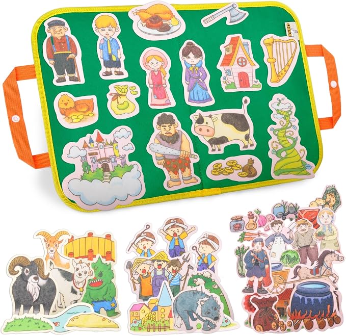 CHEFAN Felt/Flannel Board Story Set of 4, PRECUT Felt Pieces for Preschool Toddlers, Stone Soup, The Three Billy Goats Gruff, Jack and Beanstalk, The Boy Who Cried Wolf by CHEFAN