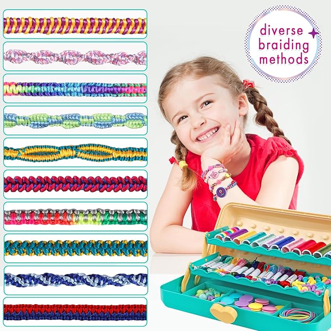 Friendship Bracelet Making Kit with Storage Box,DIY String Bracelet Arts and Craft for Girls Aged 8-12,Kids' Travel Activity Toy Set,Easter Birthday Gifts for Ages 6 7 8 9 10 11 12 Year Old Blue