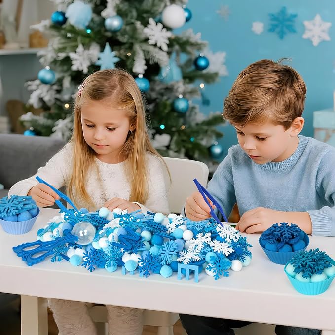 212 Pcs Winter Sensory Bin Items Hello Winter Snowflake Counting Sorting Sensory Bin Filler Fine Motor Toys Snowflake Counts Winter Xmas Counting Toys for Preschool Education Activities - Image 5