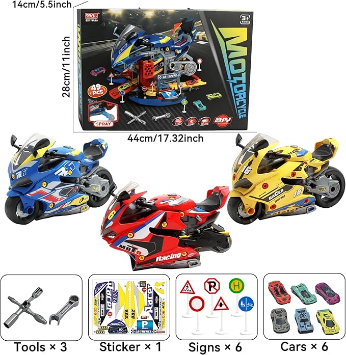 Take Apart Motorcycle Toys Kit, Motorcycle Model Toys for Kids Mechanic,Motorcycles Toy with Light, Sound & Spray for Toddlers 3+ Kids,Interactive Toy Engine Building Kit, Yellow