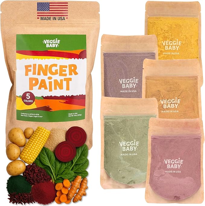 Vegan Finger Paints for Toddlers, Organic Baby Safe Coloring, Play, Made in USA (5 Colors)