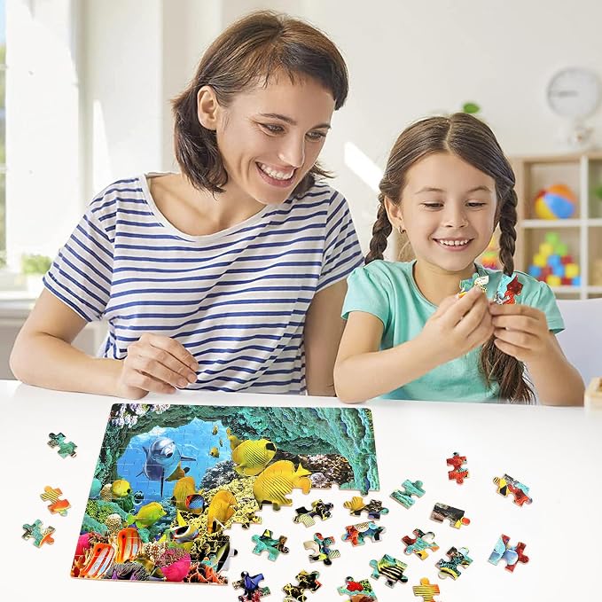 LELEMON 100 Pieces Underwater World Jigsaw Puzzles for Kids Ages 4-8 Year Old Dolphins Fishes Jigsaw Puzzle for Children Boys Girls Learning Ocean Educational Puzzles Toys - Image 6