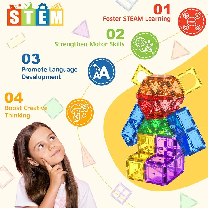 60 PCS Magnetic Building Tiles Kids Toys STEM Magnetic Blocks Sensory Toys - Image 2