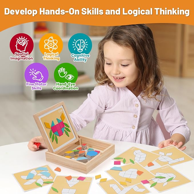 130 Pcs Wooden Magnetic Pattern Blocks Set for Kids & Kids Ages 4–8 - Image 2