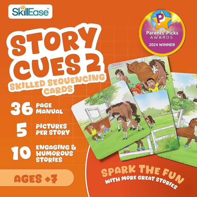 SkillEase Story Cues Skilled Sequencing Cards, Speech Therapy Materials, Social Skills Game, English Language Learners Games, Storytelling Cards, Sentence Building and Picture Cards (Story Cues 2) - Image 2
