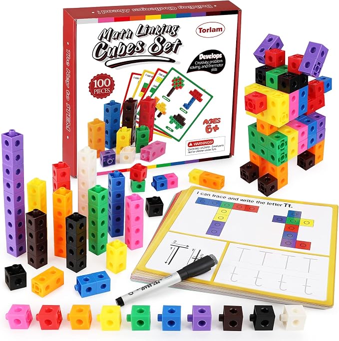 Torlam Math Cubes Math Manipulatives Activity Set, Counting Toys Snap Linking Cube for Kids Kindergarten Learning Activities by Torlam