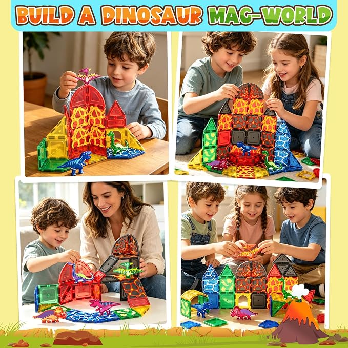 Magnetic Tiles Lava Dinosaur Toys Magnetic Blocks Building Set for Kids 3+ - Image 3