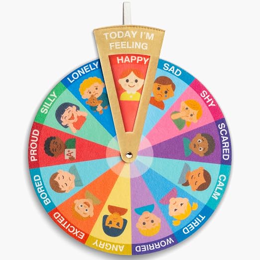 Feelings Wheel for Kids, Soft Plush Preschool Learning Chart for Toddlers and Autism Children, Portable Calming Corner Items by Baby+Noah