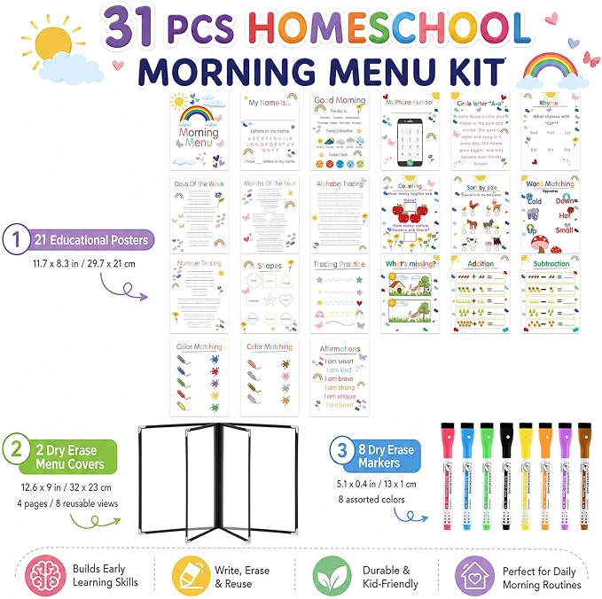 Hushee 31 Pcs Homeschool Morning Menu Kit for Toddler Kindergarten - Image 2