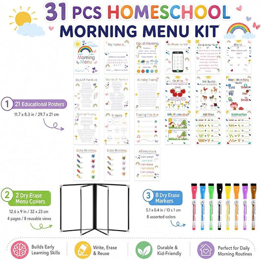 Hushee 31 Pcs Homeschool Morning Menu Kit for Toddler Kindergarten - Image 2