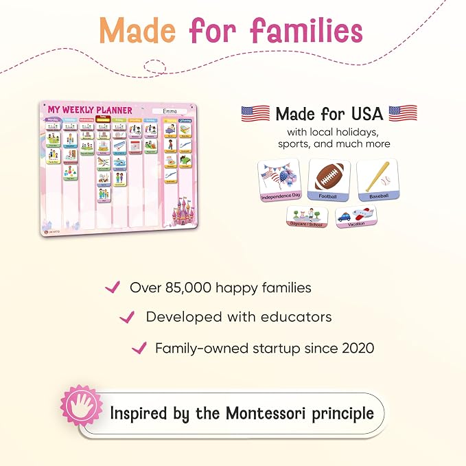 LIKARTO Visual Schedule for Kids - 2-in-1 Weekly + Daily Schedule - Magnetic Schedule with 188 Magnets and Magnetic Backing - Chore Chart Kids - Routine Chart for Toddlers, Autism, ADHD - Pink - Image 5
