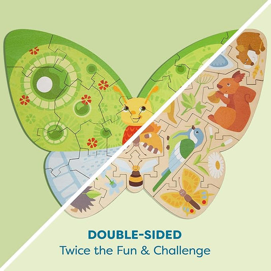 HABA Wooden Puzzle Butterfly - 2 in 1 Reversible Puzzles for Kids Ages 4-6, Durable Educational Toys and Wooden Montessori Toys