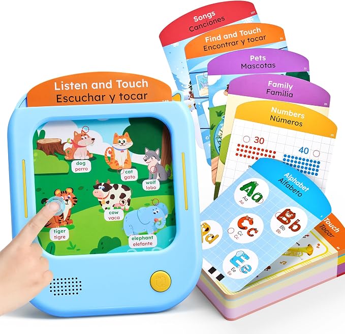 JoyCat Bilingual Kids Learning Tablet, 106 Spanish-English Talking Cards by JOYCAT