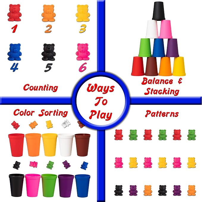 Driddle Colorful Counting Bears with Matching Cups - 100 Bears - Sort, Count & Color Recognition Learning Toy for Toddler & Kids - Montessori Education - Preschool Game - Image 6