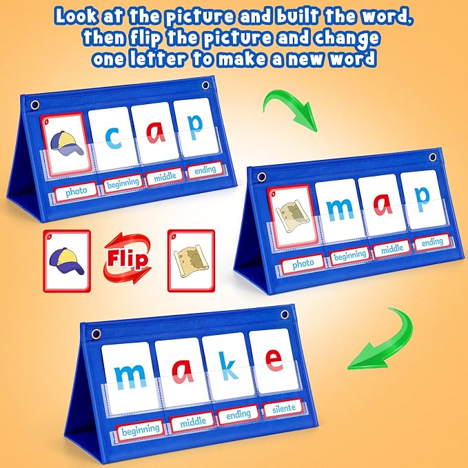 Torlam CVC Word Builder Kindergarten Classroom Must Haves, Phonics Games Preschool Learning Activities Spelling Toy Reading Letter Site Sight Words Games Flash Cards for Kids Autism Special Education - Image 2