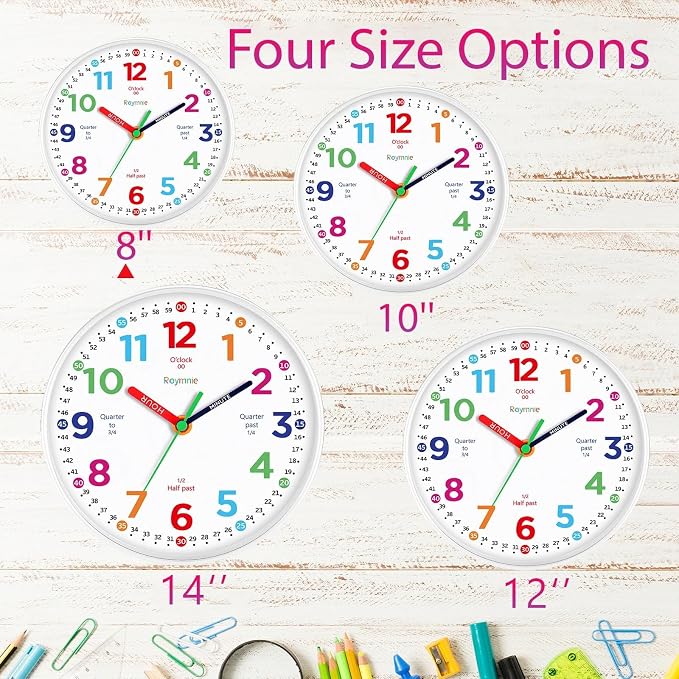 Roymnie Wall Clock for Kids Learning Battery Operated Teaching 8" - Image 7