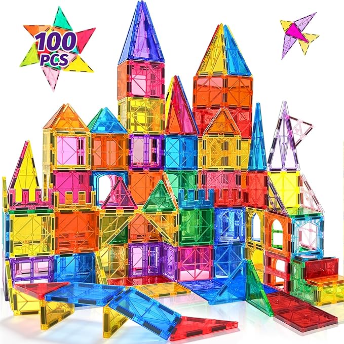 NVHH 100PCS Magnetic Tiles Blocks for Kids Ages 3-5 4-8 STEM Learning Toys by NVHH