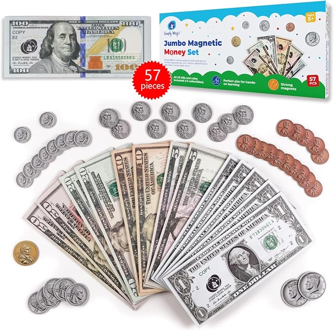 Simply magic 57 PCS Jumbo Magnetic Money, Magnetic Coins, Money Games by SimplyMagic