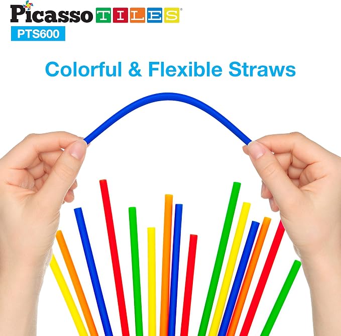 PicassoTiles 600pc Construction Toy Straw Building Set Children STEM Learning Interlocking Building Toys Creative Straw Connecting Builder Kits Early Education Kit for Kids Boys & Girls Ages 3+ PTS600 - Image 8
