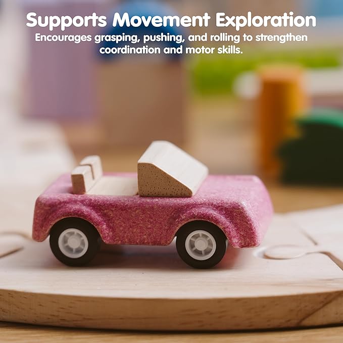 PlanToys® Vehicle Set Wooden Montessori Play Set | Early Movement, Imagination and Practical Life Exploration | Eco Friendly Car Set for Indoor and Outdoor Play