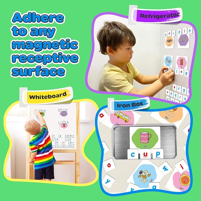 CVC Word Games,Magnetic Letters & CVC Flash Cards,Phonics Games,Alphabet ABC Toys,Refrigerator Fridge Magnets for Kids Toddlers,Speech Therapy,Spelling Learning Games for Preschool Classroom - Image 3