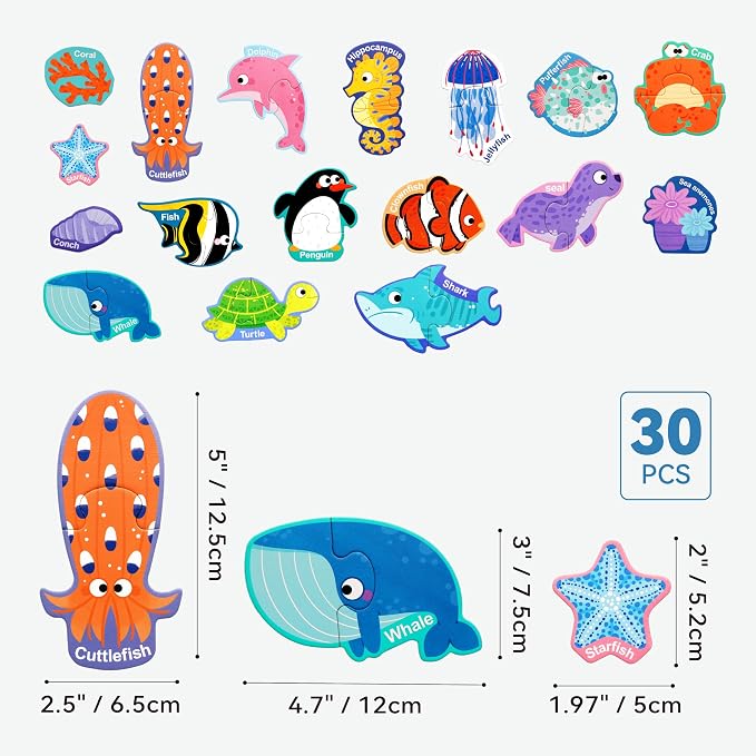 Dotimo 30 pcs Magnetic Puzzle of Fun Ocean Animals - Colorful Puzzles for Kids Aged 3+ - A Magnetic Educational Learning Toy for Kids Aged 3-5 to Develop Hand-Eye Coordination - Image 5