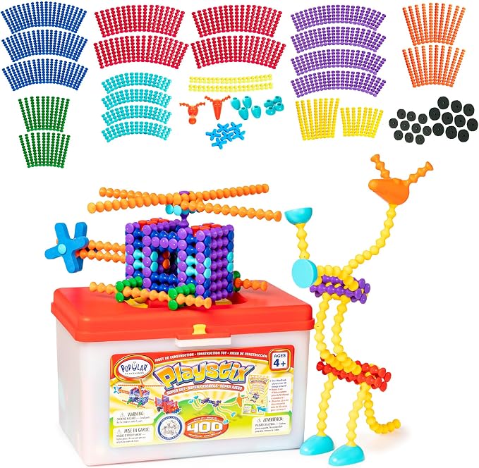 POPULAR PLAYTHINGS Playstix, Super Set 400 Piece, Building Sticks Kit by PopularPlaythings