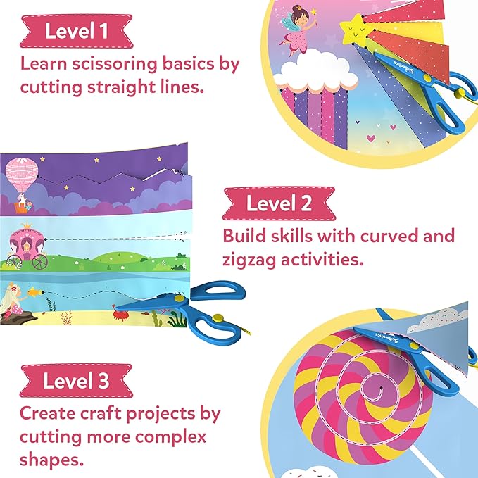 Skillmatics Scissor Skills Activity Book - Snip Snip Unicorns & Princesses, 25 Fun Cutting & Creative Activities for Preschoolers, 2 Child-Safe Scissors, Felt Craft Kit, Gifts for Ages 3, 4, 5, 6, 7