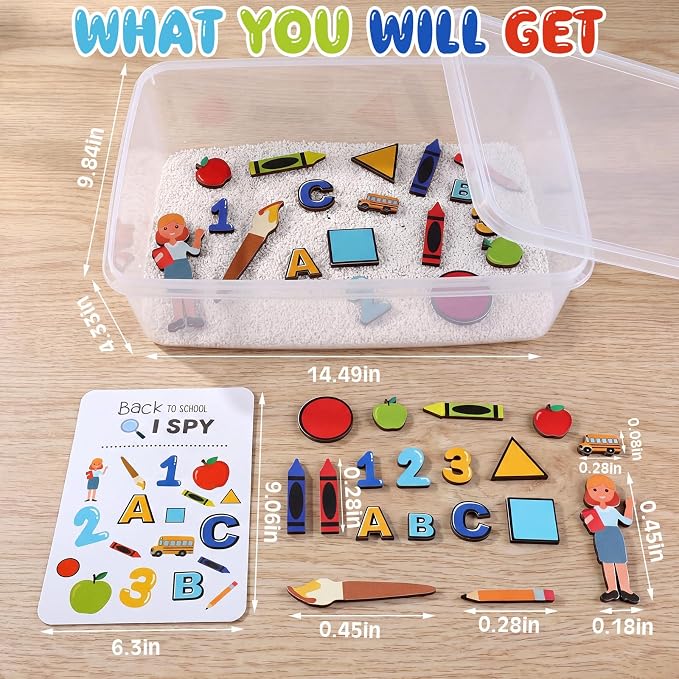 Beeveer 22 Pcs Sensory Bin Fillers for Kids Back to School Sensory Toy Kit Counting Sorting Fine Motor Toys with Simulated Sugar, Bin, Wood Chip and Spoon for Girl Boy Preschool Education Activities - Image 2