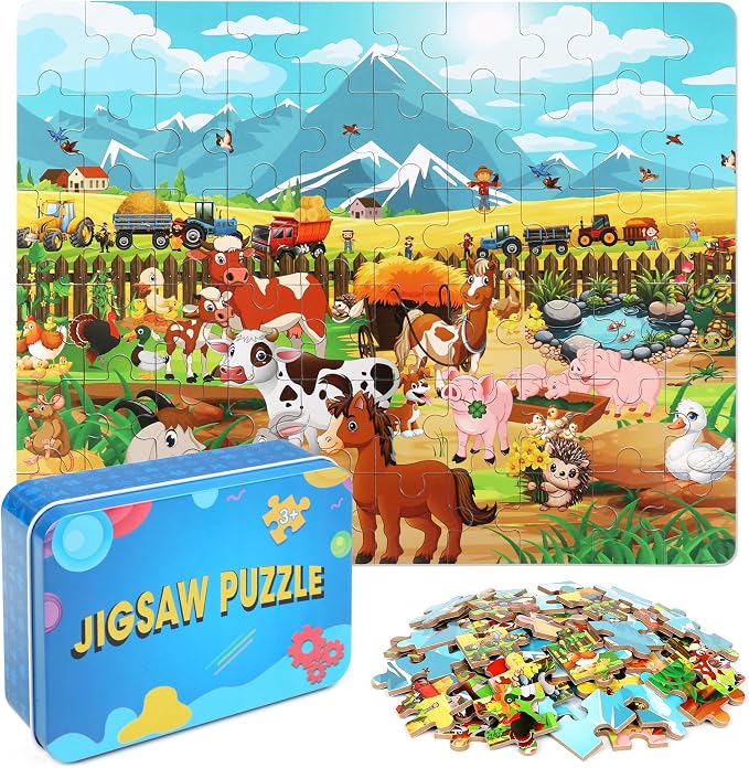 LELEMON Puzzles for Kids Ages 4-8 6-8 8-10 Farm Animals Jigsaw Puzzles Boys Girls Children Learning Educational Puzzles Portable Box Pack Toy 60 Pieces by LELEMON