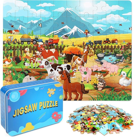 LELEMON Puzzles for Kids Ages 4-8 6-8 8-10 Farm Animals Jigsaw Puzzles Boys Girls Children Learning Educational Puzzles Portable Box Pack Toy 60 Pieces by LELEMON