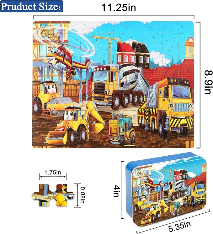 LELEMON Puzzles for Kids Ages 4-8 Construction Vehicles 100 Piece Puzzles for Kids Educational Jigsaw Puzzles Toys Gift for Boys Girls Age 4, 5, 6, 7, 8 Years Old - Image 2