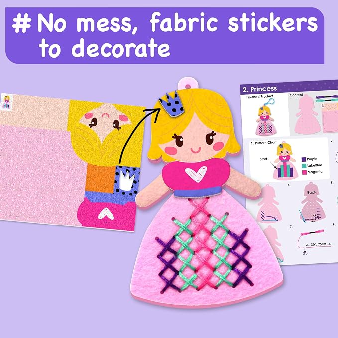 EZCRA Princess Cross Stitch Kit for Kids Ages 4-8, 8 No Mess Felt Projects - Image 5