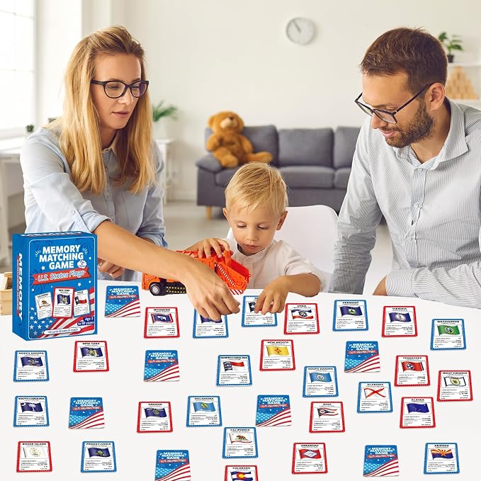 gisgfim 100 PCS Memory Matching Game Flags of U.S. States Concentration Memory Card Educational Cards Games Geography Learn States Capitals Game Gift for Kid Adults Learning Activities Matching Games - Image 6