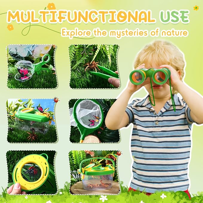 Sherr 7 Pcs Bug Catching Kit for Kids Insect Bug Catching Kit Outdoor Explorer Toys Include Insect Box Butterfly Net Capsule Clip Magnifying Glass Binocular Tweezer Butterfly Viewer Box Adventure Gift - Image 6