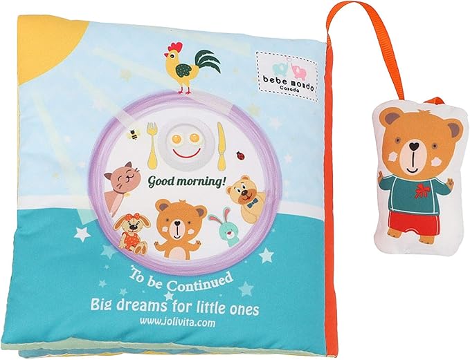 bebe mondo Teddy Bear Baby Toy Cloth Crinkle Books for Babies Infant Toddler, Soft Toys 0-6-12 Months Activity Tummy Time Mirror Toy, Gifts for Boys Girls Baby Shower, 1-2-3 Years Old-Morning